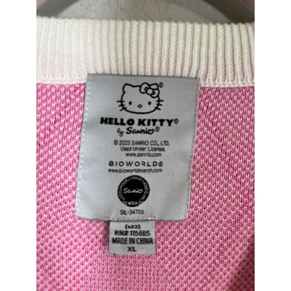 Hello Kitty Knit Sweater Vest Pink XL Argyle Preppy Academia Grunge Plaid 90s - Picture 2 of 8